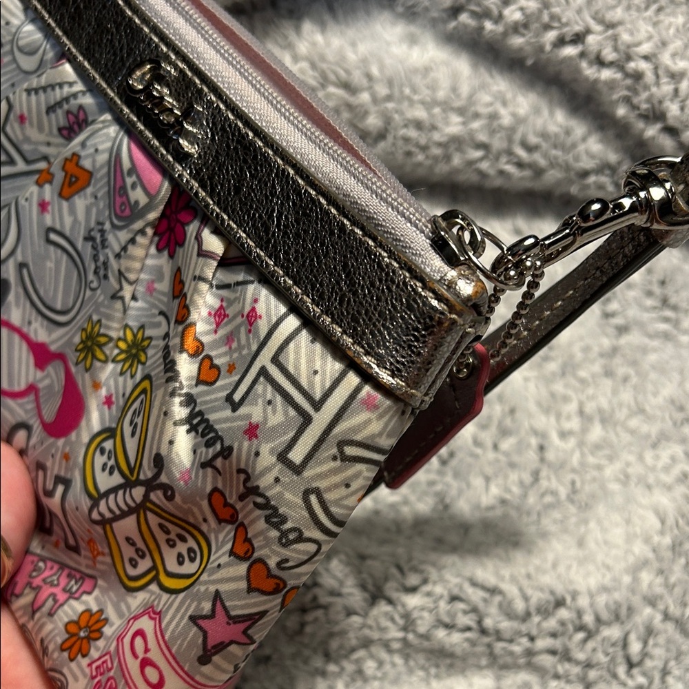 Coach Poppy Butterfly Graffiti Wristlet in Sateen Finish and Silver Hardware - Picture 10 of 11